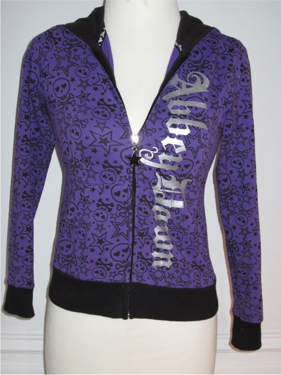 Abbey Dawn Y2K Purple Skull Zip Hoodie